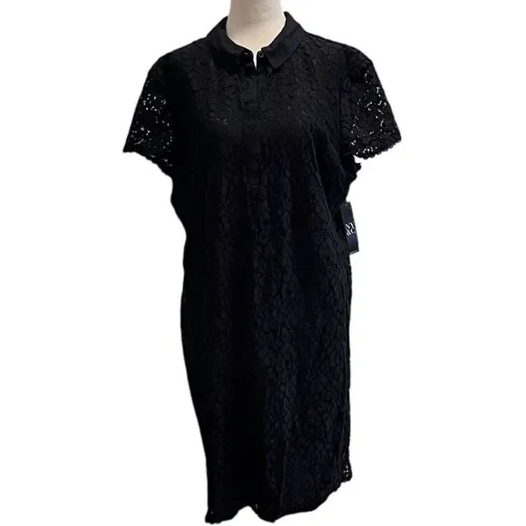 NEW YORK & COMPANY Black Lace Overlay Dress w/ Collar Size XLARGE Collared Lined - Picture 11 of 11